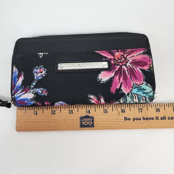 Lily Bloom Clutch Floral Black Pink Flower Zip Around Wallet Accordion Organizer - Picture 15 of 15